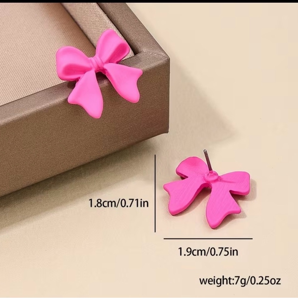 Fluorescent Pink Bow 🎀 Earrings - Picture 4 of 4